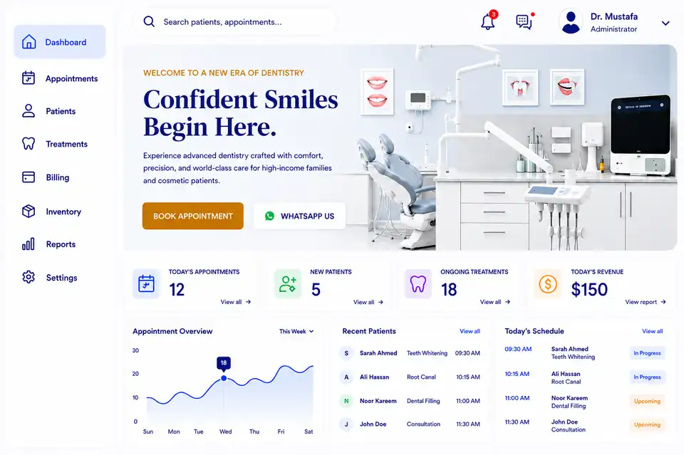 Dental clinic management system dashboard screenshot